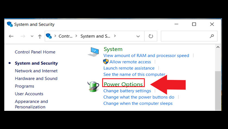 Chọn Power Options